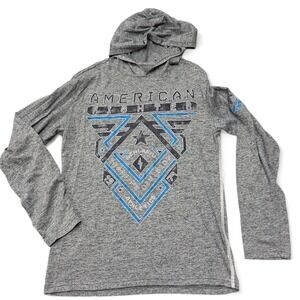 American Fighter Boys Gray Graphic Hoodie T Shirt Long Sleeve Kids‎ Size L